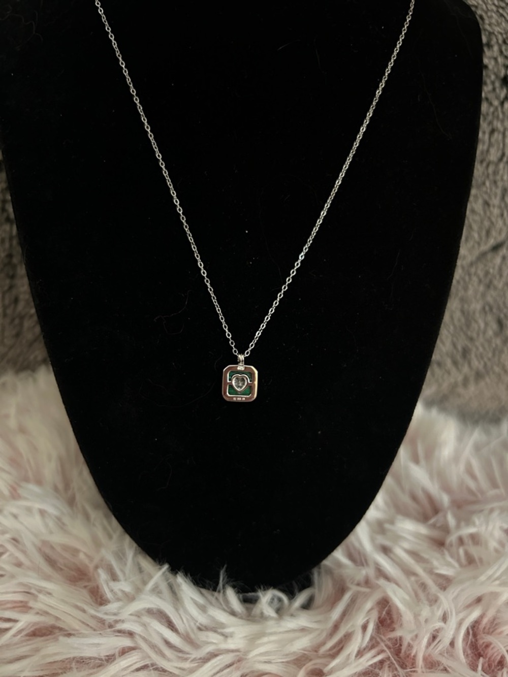 925 Sterling Silver Malachite CZ Heart Pendant Necklace - 16-18 inches NEW - Picture 9 of 9
